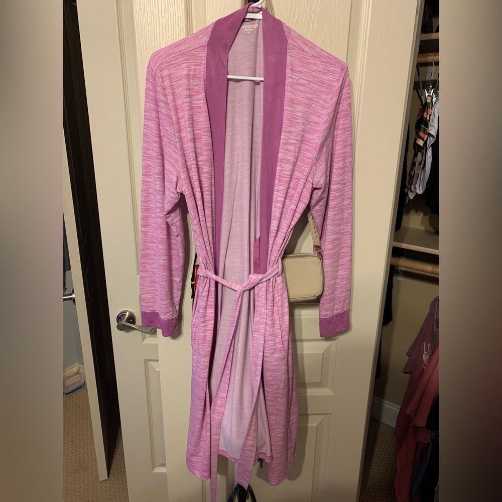 Soft pink and white striped robe